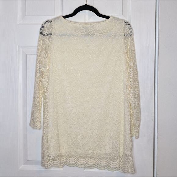 Roaman's Ivory Cream Lace Long Sleeve Blouse Top Size S 12 - Picture 13 of 13